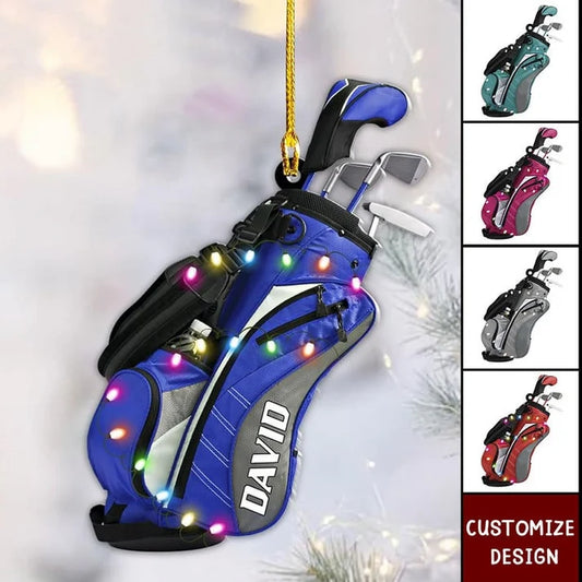 Personalized Golf Bag Ornament, Custom Name Acrylic Christmas Ornament, Golf Gift for Dad, Golfer and Golf Lover