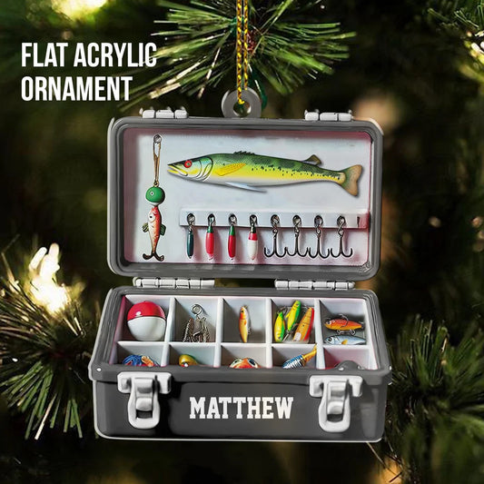 Personalized Fishing Tackle Box Ornament, Custom Acrylic Christmas Gift for Dad, Fisherman and Fishing Lover