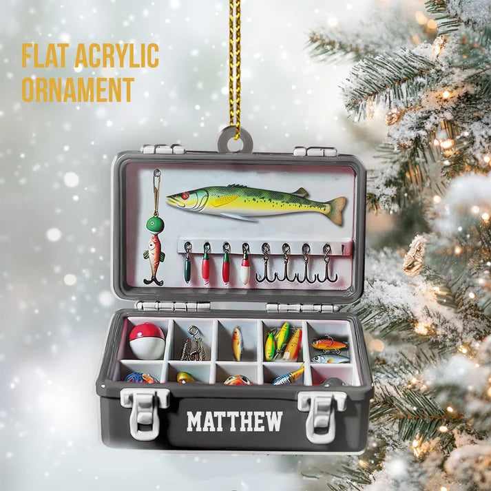 Personalized Fishing Tackle Box Ornament, Custom Acrylic Christmas Gift for Dad, Fisherman and Fishing Lover