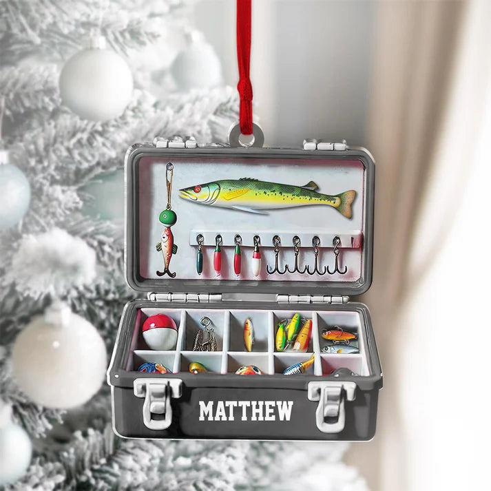 Personalized Fishing Tackle Box Ornament, Custom Acrylic Christmas Gift for Dad, Fisherman and Fishing Lover
