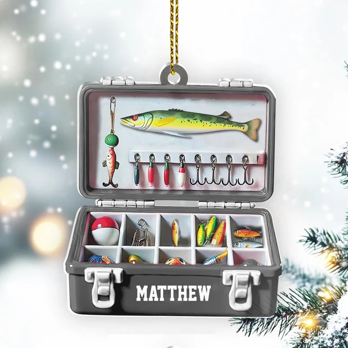 Personalized Fishing Tackle Box Ornament, Custom Acrylic Christmas Gift for Dad, Fisherman and Fishing Lover