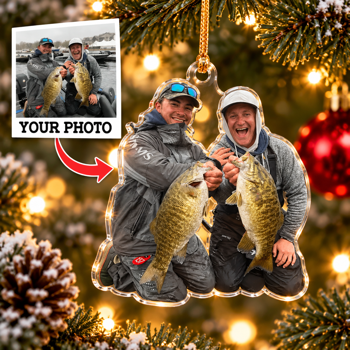 Personalized Fishing Christmas Ornament – Ideal for Group Photos – Custom Christmas Gift for Fishermen & Fishing Lovers | Acrylic