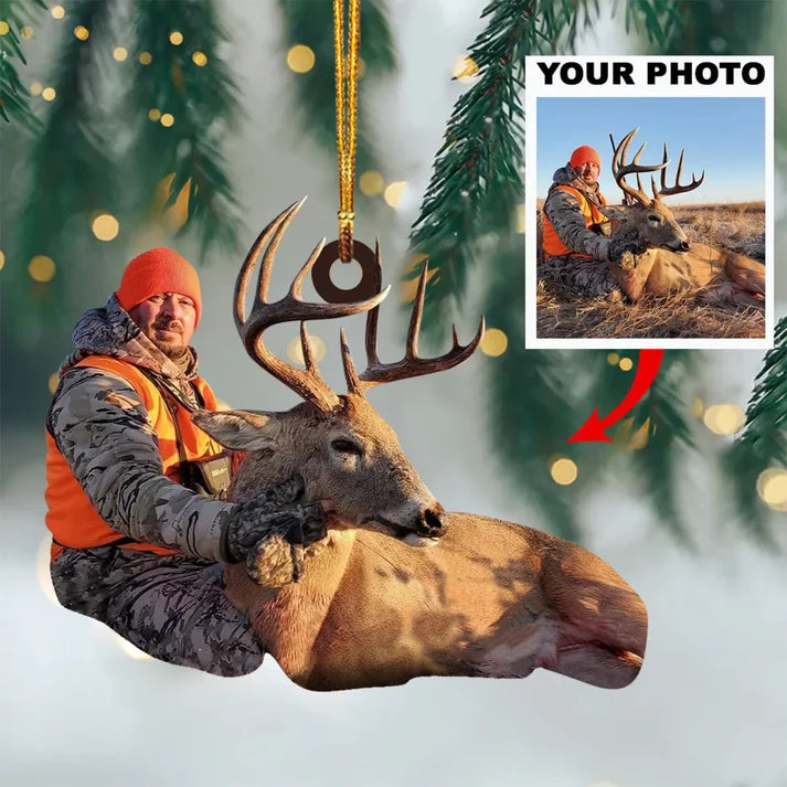 Personalized Hunting Photo Christmas Ornament, Custom Acrylic Ornament Gift for Hunters and Deer Hunting Lovers
