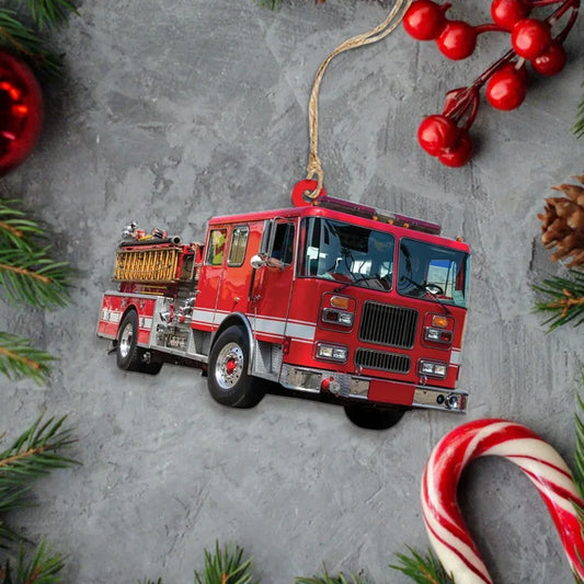Personalized Fire Truck Christmas Ornament, Custom Photo Acrylic Gift for Firefighters and Paramedics