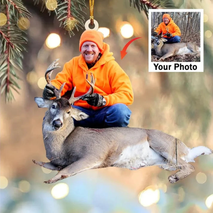 Personalized Hunting Photo Christmas Ornament, Custom Acrylic Ornament Gift for Hunters and Deer Hunting Lovers
