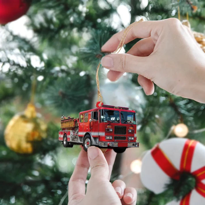 Personalized Fire Truck Christmas Ornament, Custom Photo Acrylic Gift for Firefighters and Paramedics