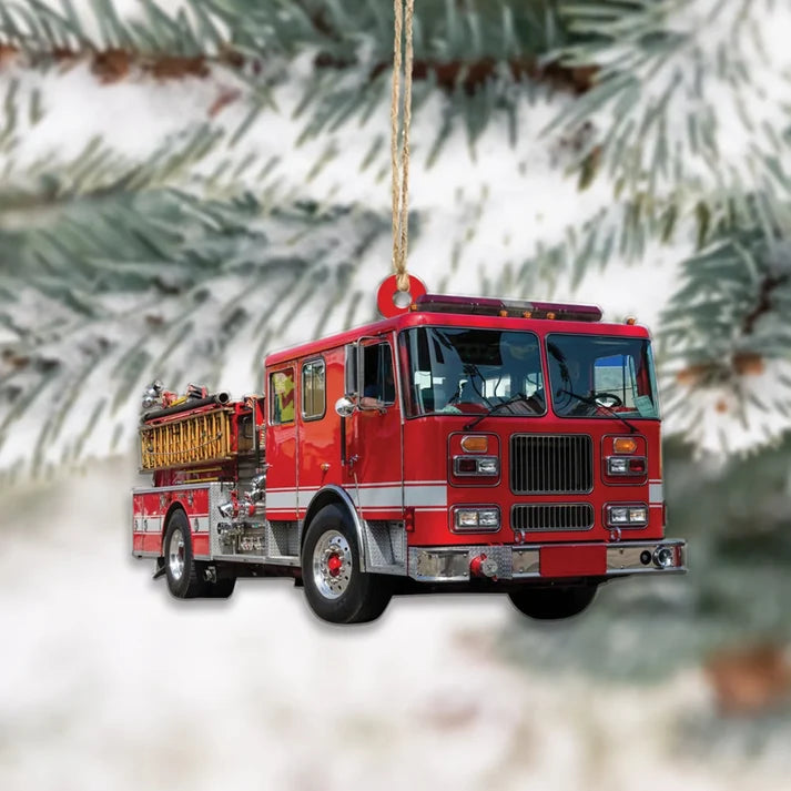 Personalized Fire Truck Christmas Ornament, Custom Photo Acrylic Gift for Firefighters and Paramedics