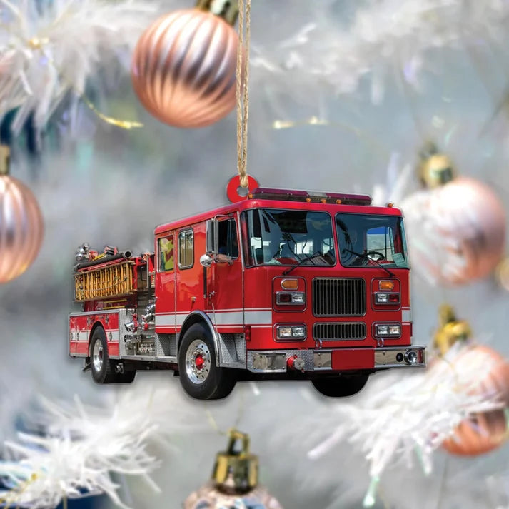 Personalized Fire Truck Christmas Ornament, Custom Photo Acrylic Gift for Firefighters and Paramedics