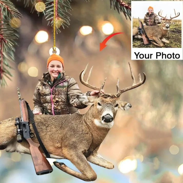 Personalized Hunting Photo Christmas Ornament, Custom Acrylic Ornament Gift for Hunters and Deer Hunting Lovers