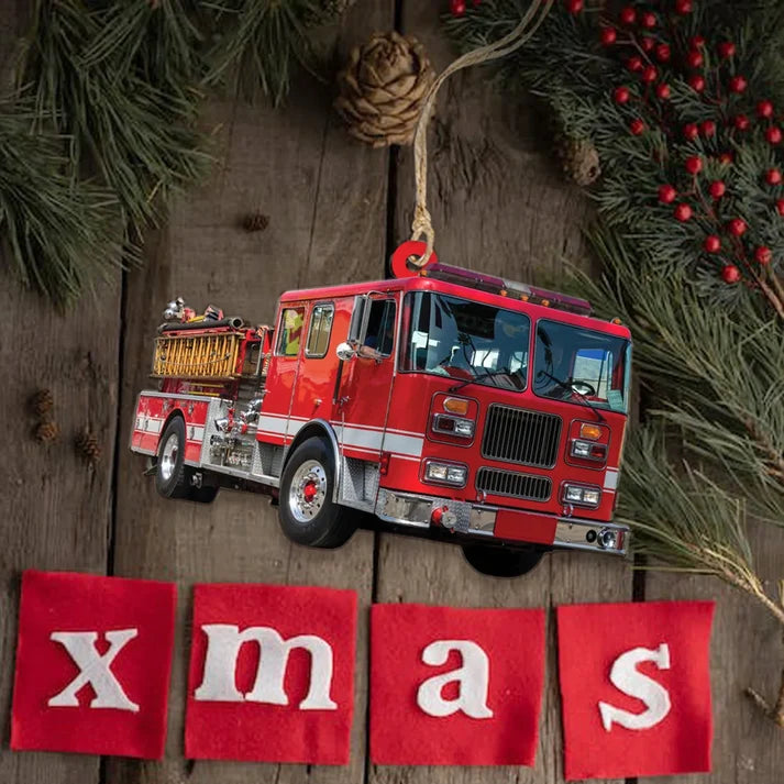 Personalized Fire Truck Christmas Ornament, Custom Photo Acrylic Gift for Firefighters and Paramedics