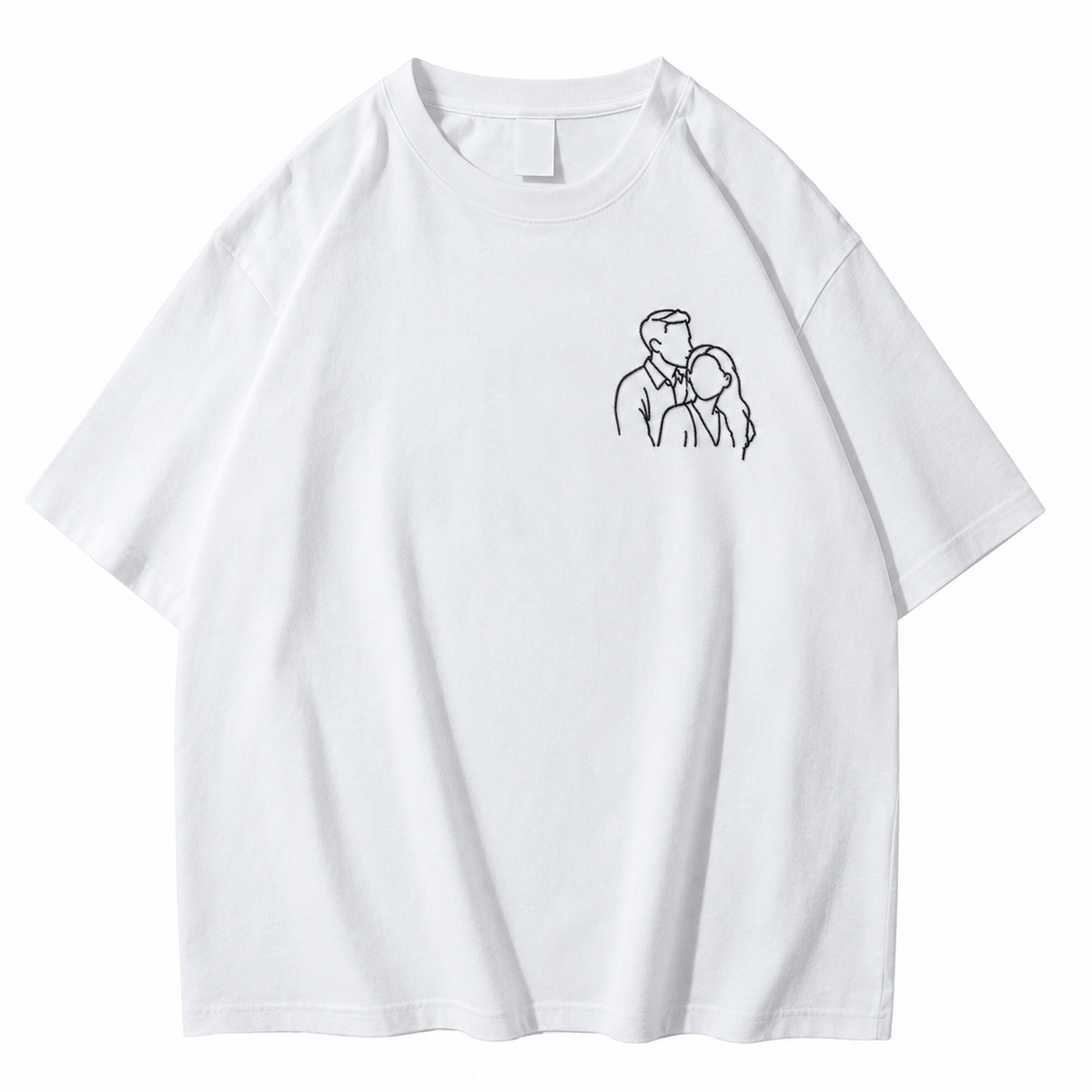 Personalized Embroidered Couple T-Shirt, Custom Line Art Portrait Shirt, Gift for Couples