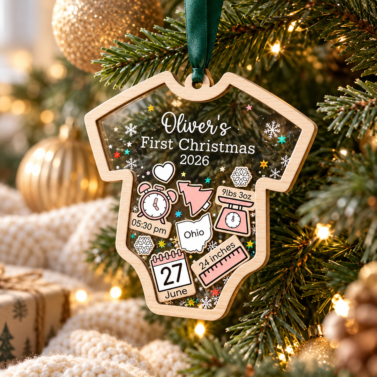 Custom Baby's First Christmas 2026 - Personalized Shaker Ornament - Customized Baby Name, New 1st Baby Gift, Baby Keepsake, 4D Shake Babies Ornament