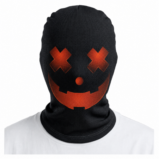 Black Balaclava with Orange X Face Graphic Halloween Face Mask