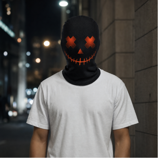 Black Balaclava with Stitched Pumpkin Face Halloween Face Mask
