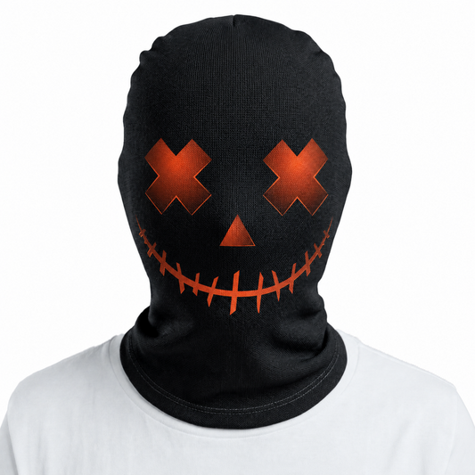 Black Balaclava with Stitched Pumpkin Face Halloween Face Mask