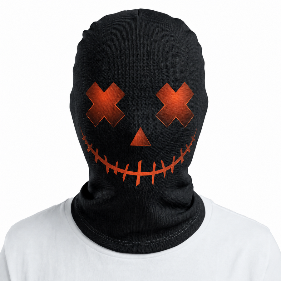 Black Balaclava with Stitched Pumpkin Face Halloween Face Mask