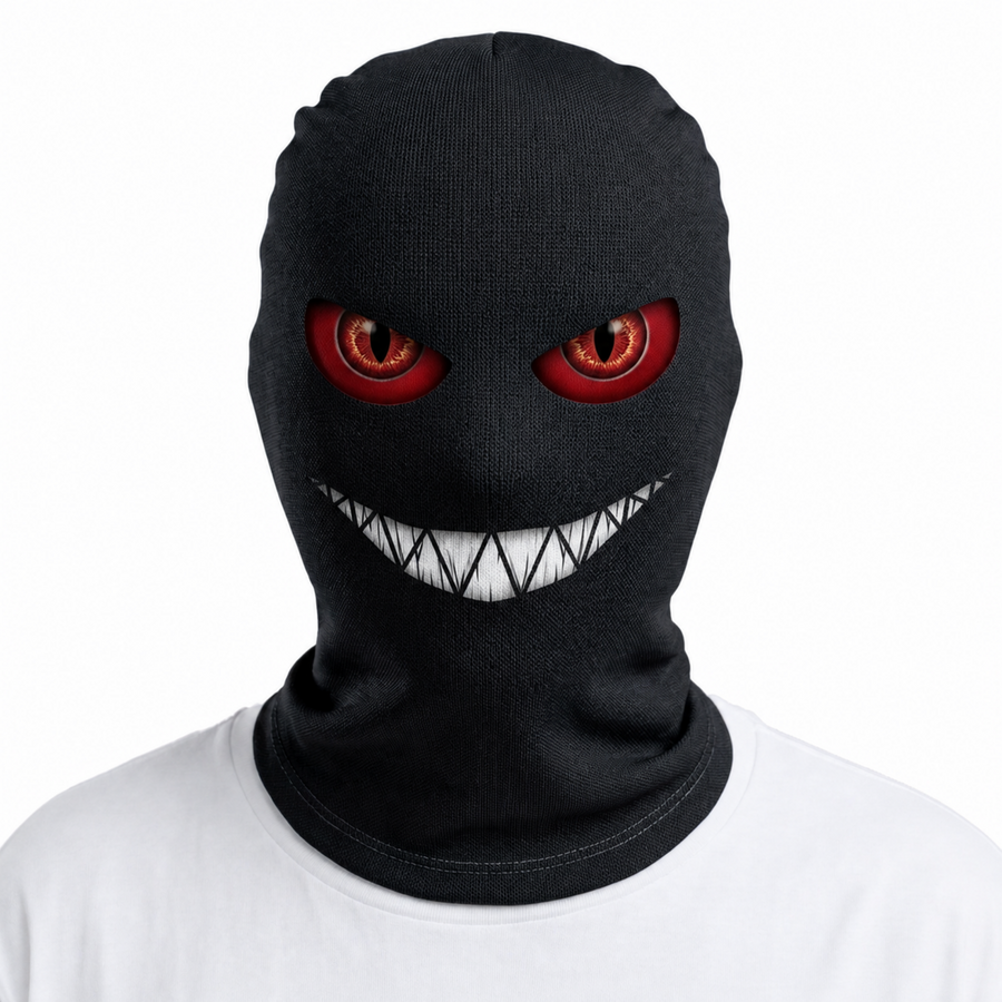 Black Balaclava with Red Demon Eyes Graphic Halloween Face Mask