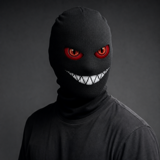 Black Balaclava with Red Demon Eyes Graphic Halloween Face Mask