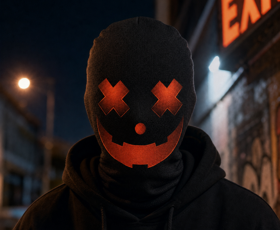 Black Balaclava with Orange X Face Graphic Halloween Face Mask