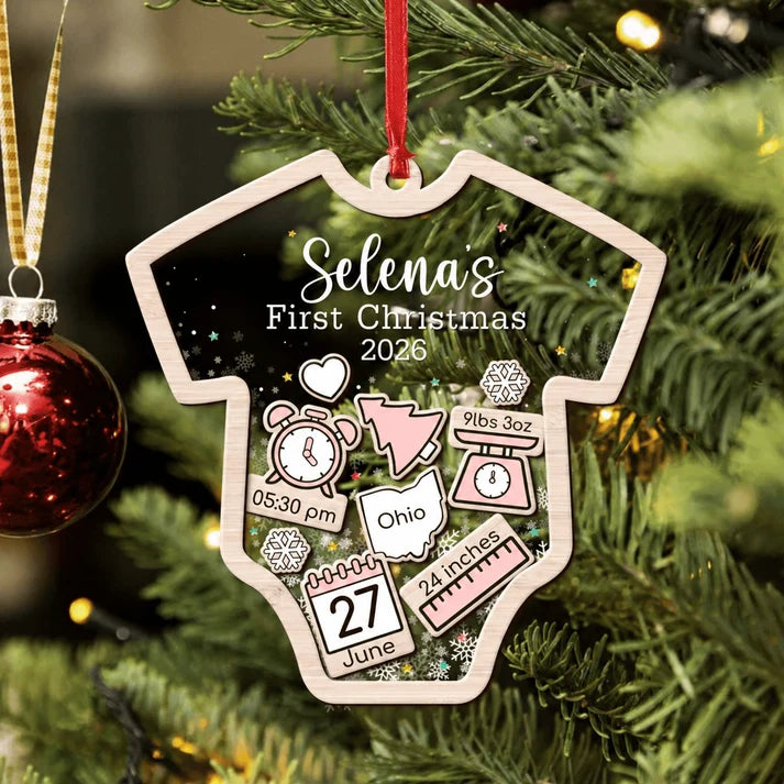 Custom Baby's First Christmas 2026 - Personalized Shaker Ornament - Customized Baby Name, New 1st Baby Gift, Baby Keepsake, 4D Shake Babies Ornament