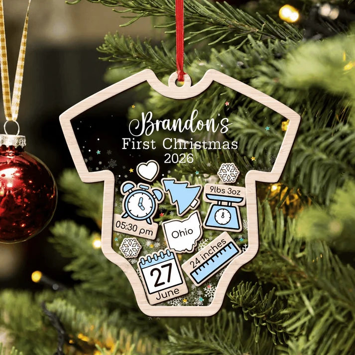 Custom Baby's First Christmas 2026 - Personalized Shaker Ornament - Customized Baby Name, New 1st Baby Gift, Baby Keepsake, 4D Shake Babies Ornament
