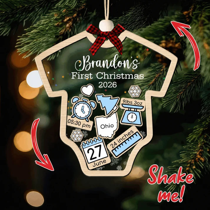 Custom Baby's First Christmas 2026 - Personalized Shaker Ornament - Customized Baby Name, New 1st Baby Gift, Baby Keepsake, 4D Shake Babies Ornament