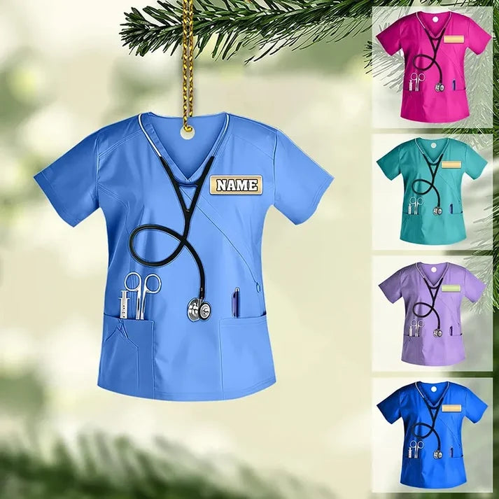 Personalized Nurse Scrubs Ornament, Custom Name Acrylic Christmas Ornament, Gift for RN, CNA, Registered Nurse and Healthcare Worker