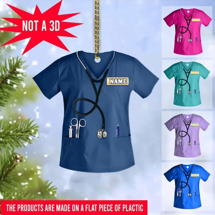 Personalized Nurse Scrubs Ornament, Custom Name Acrylic Christmas Ornament, Gift for RN, CNA, Registered Nurse and Healthcare Worker